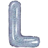 balon foliowy litera l holograficzna srebrny partydeco 14 ltr