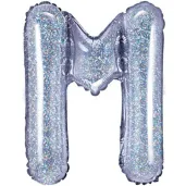 balon foliowy litera m holograficzna srebrny partydeco 14 ltr