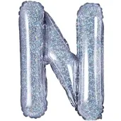 balon foliowy litera n 14 partydeco srebrny holograficzny