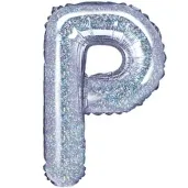 balon foliowy litera p 14 partydeco srebrny holograficzny