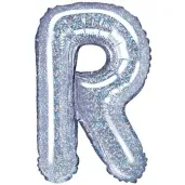 balon foliowy litera r 14 partydeco srebrny holograficzny