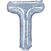 balon foliowy litera t 14 partydeco srebrny holograficzny