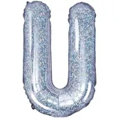 balon foliowy litera u 14 partydeco srebrny holograficzny