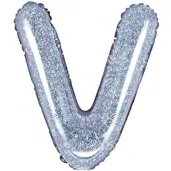 balon foliowy litera v 14 partydeco srebrny holograficzny