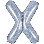balon foliowy litera x 14 partydeco srebrny holograficzny