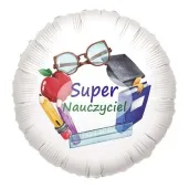 balon foliowy super nauczyciel bialy 18 rnd