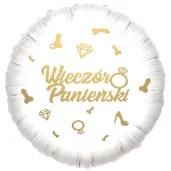 balon foliowy wieczor panienski obraczki i peniski gold bialy 18 rnd