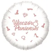 balon foliowy wieczor panienski obraczki i peniski rose gold bialy 18 rnd