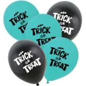 balony halloween trick or treat turkusowo czarny pastel godan 12 5 szt
