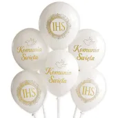 balony komunia swieta golabek i ihs w ornamencie bialy 12 6 szt
