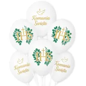 balony komunia swieta golabek i ihs z eukaliptusem bialy 12 6 szt