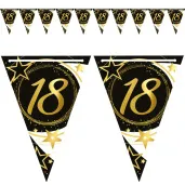 baner flagi 18 urodziny gwiazdy czarno zloty guirca 3 m