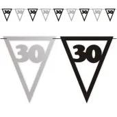 baner flagi urodziny 30 czarno srebrny 3 6 m