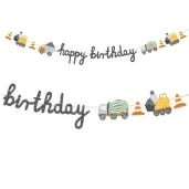 baner happy birthday pojazdy budowlane partydeco 200cm diy