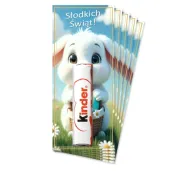 bileciki na czekoladki kinder bialy krolik z koszykiem prezent na wielkanoc upominek na zajaca