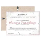 certyfikat foto wieczor panienski jasnorozowy antyrama a4