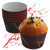 dekoracja do ozdabiania muffinek krwawe narzedzia papilotki halloweenowe 6 sztuk