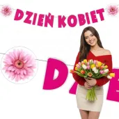 dekoracja do powieszenia na dzien kobiet baner girlanda papierowa gerbery rozowy 2 m