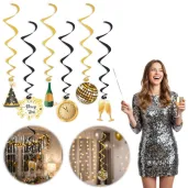 dekoracja do powieszenia na sylwestra swiderki wiszace szampanski nowy rok zloto czarne 6 szt