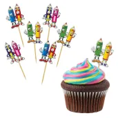 dekoracja do przedszkola na dzien kredki pikery na babeczki muffinki kolorowi przyjaciele 6 szt