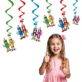 dekoracja do przedszkola na dzien kredki swiderki wiszace kolorowi przyjaciele 6 szt