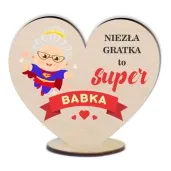 dekoracja drewniana 3d serduszko super babka 10 cm