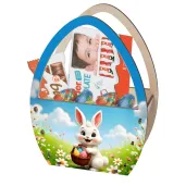 dekoracja drewniana koszyk wielkanocny bialy krolik i pisanki 20 cm