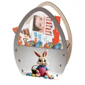 dekoracja drewniana koszyk wielkanocny pani krolik i pisanki 20 cm