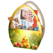 dekoracja drewniana koszyk wielkanocny pisklak i pisanki 20 cm