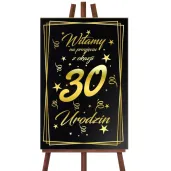 dekoracja na 30 urodziny drewniana tablica powitalna glamour zloto czarna powitanie gosci