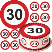 dekoracja na 30 urodziny oplatek na tort traffic birthday zestaw 1 8 szt 20 cm