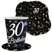dekoracja na 30 urodziny papierowe podkladki pod kubki 30 glamour czarne 12 szt