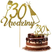 dekoracja na 30 urodziny topper na tort szampanskie 30 urodziny zloty brokat 15 x 19 cm