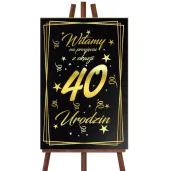 dekoracja na 40 urodziny drewniana tablica powitalna glamour zloto czarna powitanie gosci