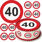 dekoracja na 40 urodziny oplatek na tort traffic birthday zestaw 1 8 szt 20 cm