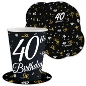 dekoracja na 40 urodziny papierowe podkladki pod kubki 40 glamour czarne 12 szt