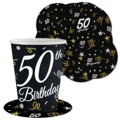 dekoracja na 50 urodziny papierowe podkladki pod kubki 50 glamour czarne 12 szt