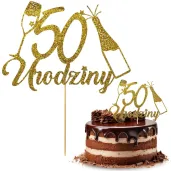 dekoracja na 50 urodziny topper papierowy szampanskie urodziny zloty brokat 15 x 19 cm
