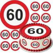 dekoracja na 60 urodziny oplatek na tort traffic birthday zestaw 1 8 szt 20 cm
