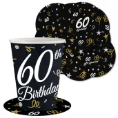 dekoracja na 60 urodziny papierowe podkladki pod kubki 60 glamour czarne 12 szt