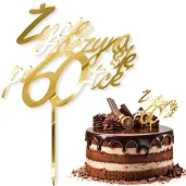 dekoracja na 60 urodziny topper z pleksy zycie zaczyna sie po 60 zloty lustrzany 13 x 17 cm