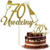 dekoracja na 70 urodziny topper papierowy szampanskie urodziny zloty brokat 15 x 19 cm