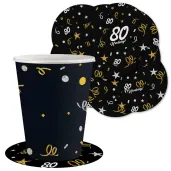 dekoracja na 80 urodziny papierowe podkladki pod kubki 80 glamour czarne 12 szt