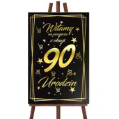 dekoracja na 90 urodziny drewniana tablica powitalna glamour zloto czarna powitanie gosci