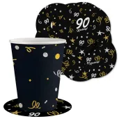 dekoracja na 90 urodziny papierowe podkladki pod kubki 90 glamour czarne 12 szt