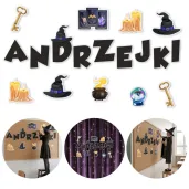 dekoracja na andrzejki klucze swiece karty tarota ozdoby do powieszenia na gazetce szkolnej