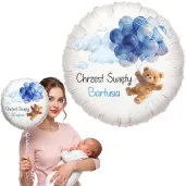 dekoracja na chrzest swiety chlopca personalizowany balon foliowy niebieski mis 18 rnd