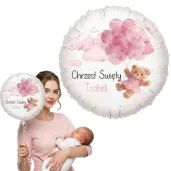dekoracja na chrzest swiety dziewczynki personalizowany balon foliowy rozowy mis 18 rnd