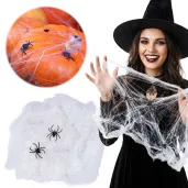 dekoracja na halloween andrzejki sztuczna pajeczyna i 2 pajaki nylonowa ozdoba biala 60 g