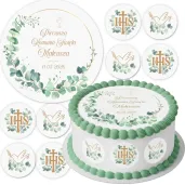 dekoracja na komunie swieta personalizowany oplatek na tort eukaliptus beauty imie 1 8